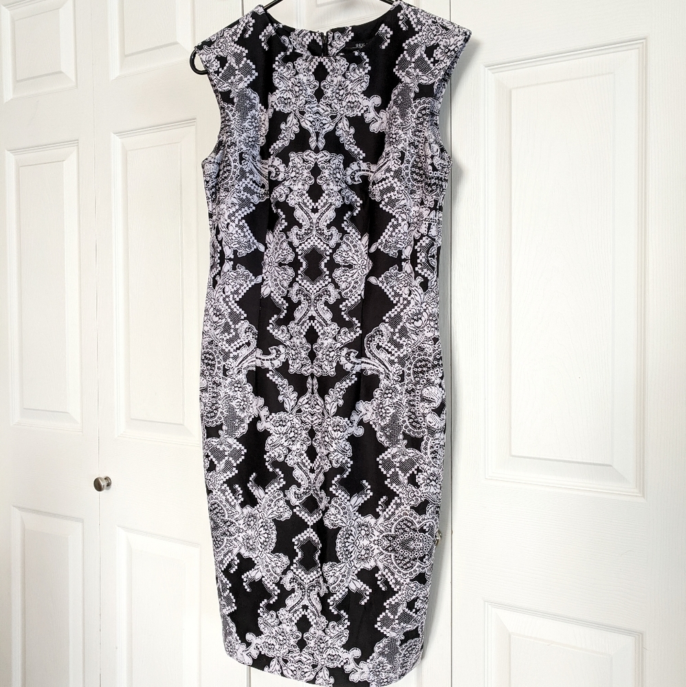 Women's Size 6 Black White Filigree Pencil Skirt Dress